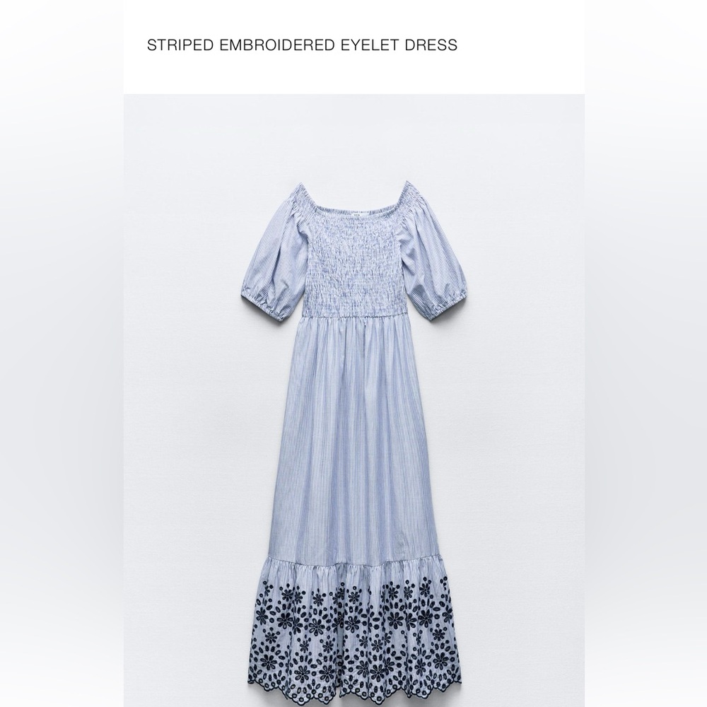 Zara Striped embroidered eyelet dress